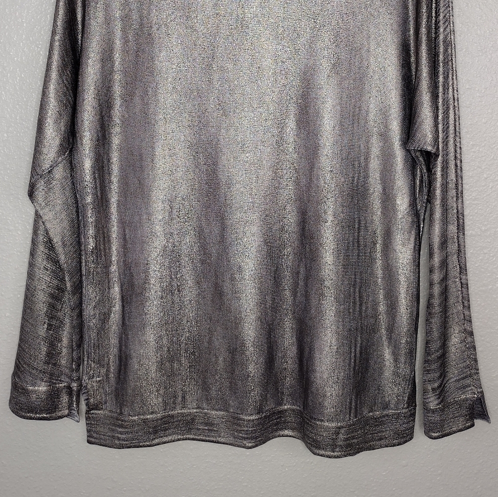 Halston Heritage Women's Metallic Gold Scoop Neck Long Sleeve Blouse Size S - Picture 6 of 12